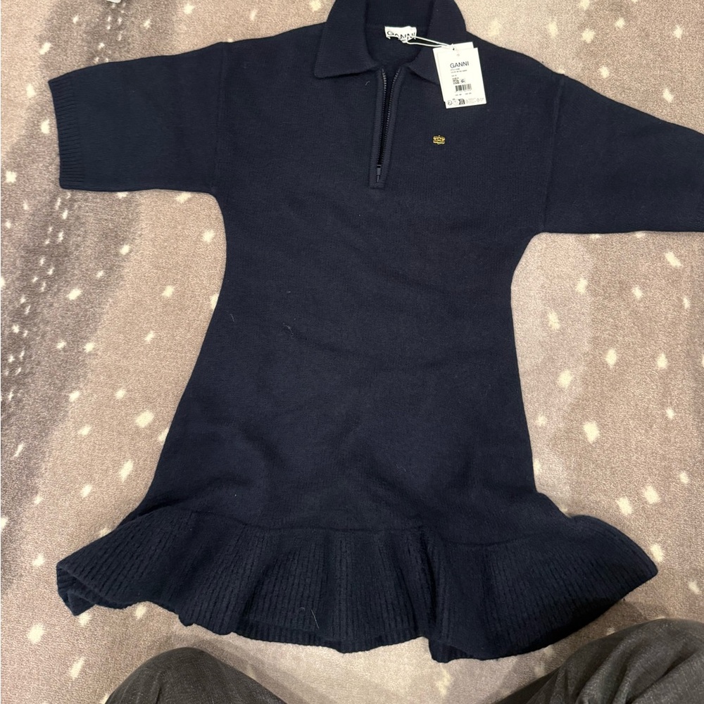 navy wool ganni  drop waist dress size medium